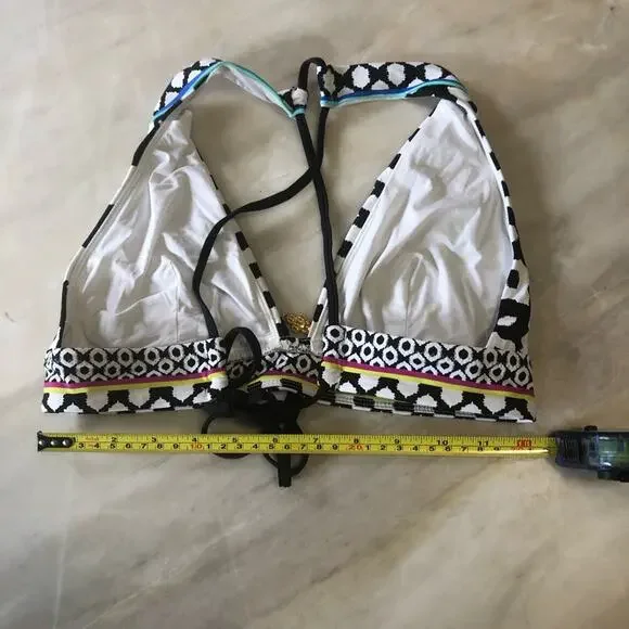 Trina Turk $88 Onyx Ikat Banded Halter Bikini Top size M - Picture 4 of 5